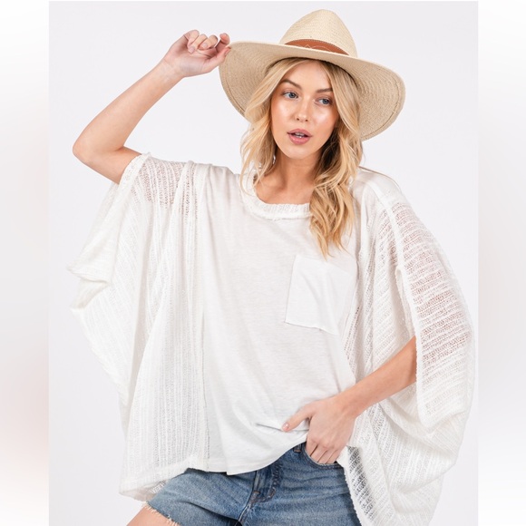 08 Boho Solid Knit Boat Neck Front Pocket Poncho - Picture 3 of 5